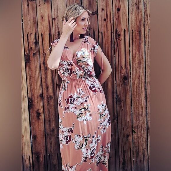 Anama Surplice Floral Print Maxi Dress M NWT Coral - Picture 1 of 11
